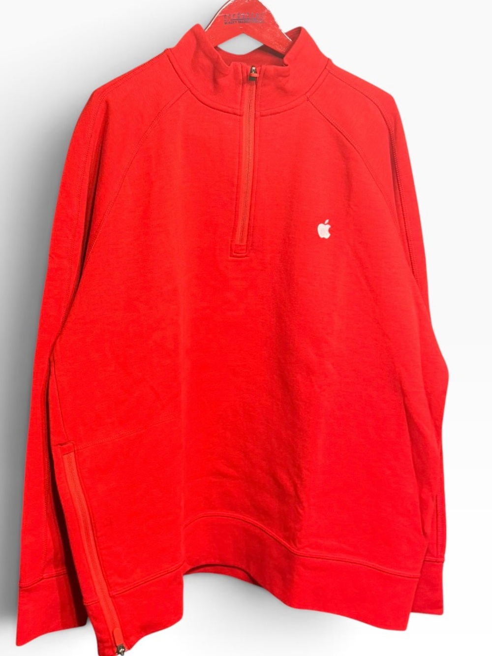 Apple Employee Red 1/4 Zip Embroidered Logo Sweatshirt Side Zip